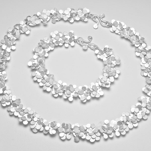 Symphony Bracelet and Necklace, satin silver by Fiona DeMarco