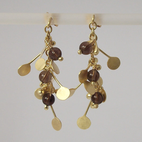 Blossom & Bloom Precious stud Earrings with smoky quartz, 18ct yellow gold satin by Fiona DeMarco