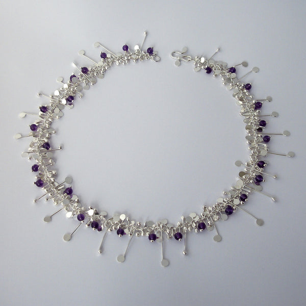 Blossom & Bloom Necklace with amethyst, polished silver by Fiona DeMarco