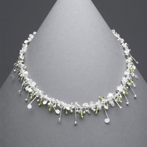Blossom & Bloom Necklace with peridot, satin silver by Fiona DeMarco