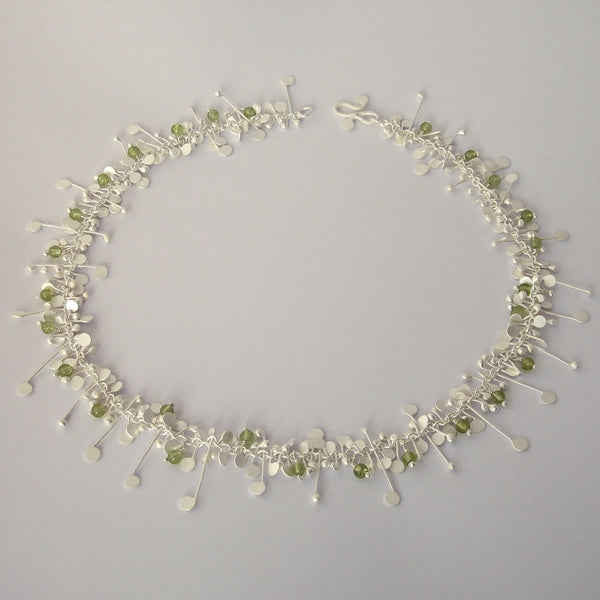 Blossom & Bloom Necklace with peridot, satin silver by Fiona DeMarco