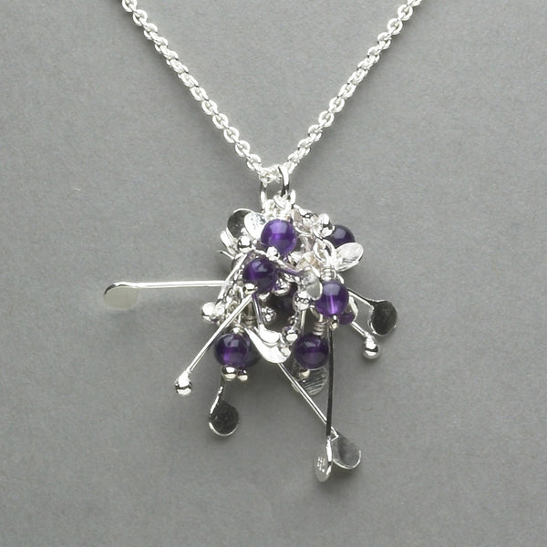 Blossom & Bloom Pendant with amethyst, polished silver by Fiona DeMarco
