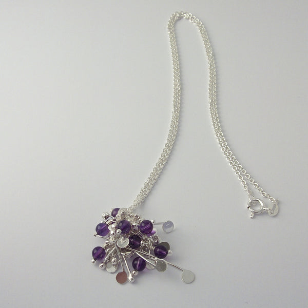 Blossom & Bloom Pendant with amethyst, polished silver by Fiona DeMarco