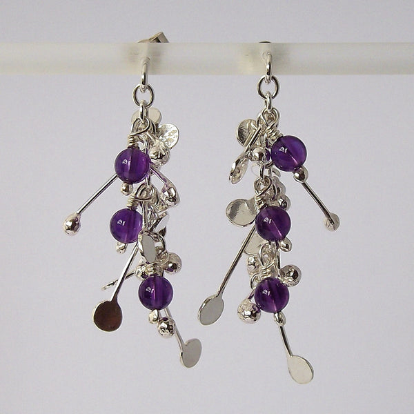 Blossom & Bloom stud Earrings with amethyst, polished silver by Fiona DeMarco