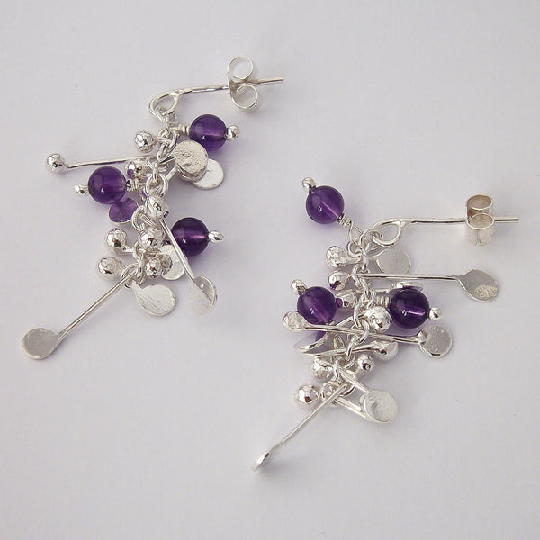 Blossom & Bloom stud Earrings with amethyst, polished silver by Fiona DeMarco