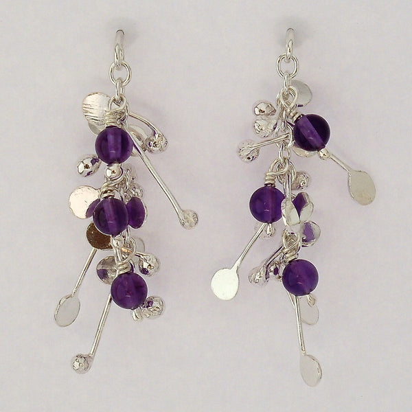 Blossom & Bloom stud Earrings with amethyst, polished silver by Fiona DeMarco