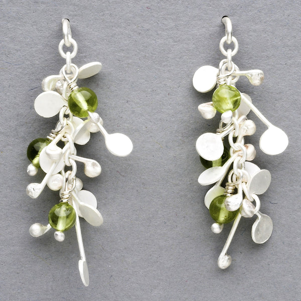 Blossom & Bloom stud Earrings with peridot, satin silver by Fiona DeMarco