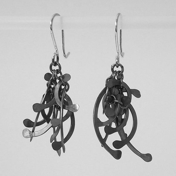 Contour Cluster dangling Earrings, oxidised silver by Fiona DeMarco