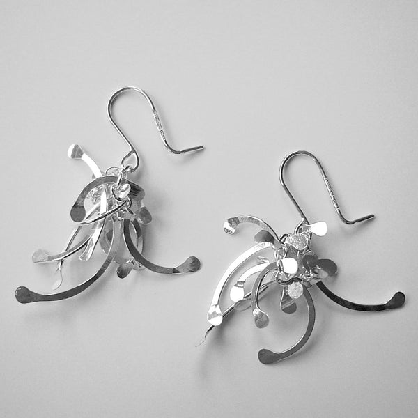 Contour Cluster dangling Earrings, polished silver by Fiona DeMarco