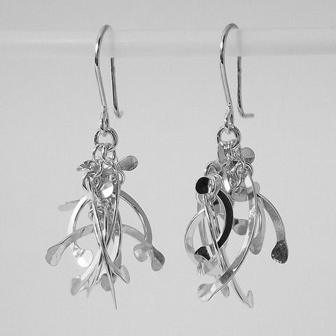 Contour Cluster dangling Earrings, polished silver by Fiona DeMarco