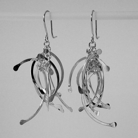 Contour Cluster multi dangling Earrings, polished silver by Fiona DeMarco