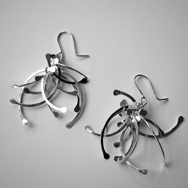 Contour Cluster multi dangling Earrings, polished silver by Fiona DeMarco