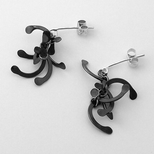 Contour stud Earrings, oxidised silver by Fiona DeMarco