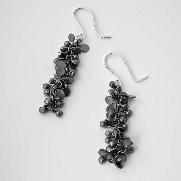 Harmony dangling Earrings, oxidised silver by Fiona DeMarco