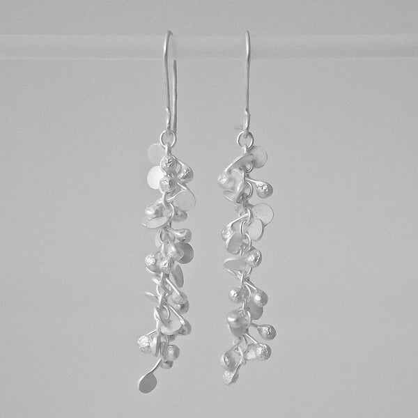 Harmony dangling Earrings, satin silver by Fiona DeMarco