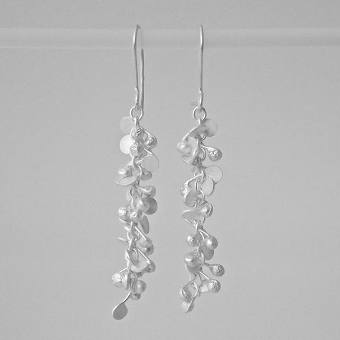 Harmony dangling Earrings, satin silver by Fiona DeMarco