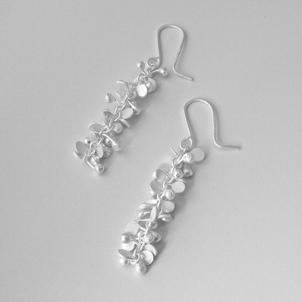 Harmony dangling Earrings, satin silver by Fiona DeMarco