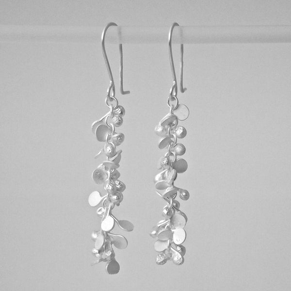 Harmony dangling Earrings, satin silver by Fiona DeMarco