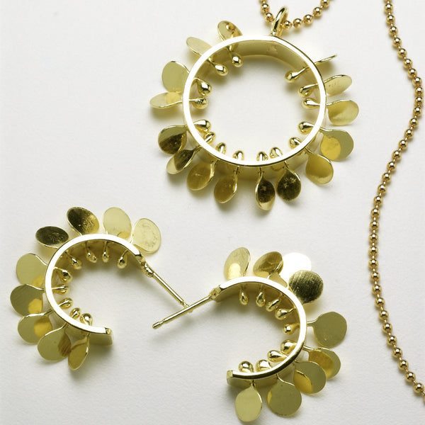 Icon Precious hoop stud Earrings and Pendant, 18ct yellow gold polished by Fiona DeMarco