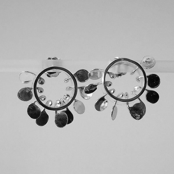 Icon round stud Earrings, polished silver by Fiona DeMarco