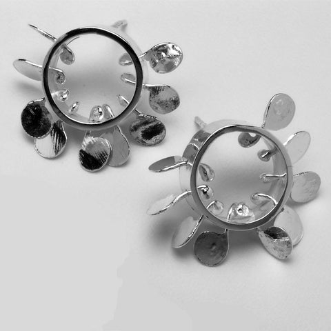 Icon round stud Earrings, polished silver by Fiona DeMarco