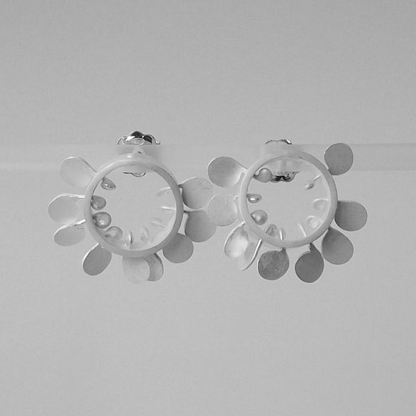 Icon round stud Earrings, satin silver by Fiona DeMarco