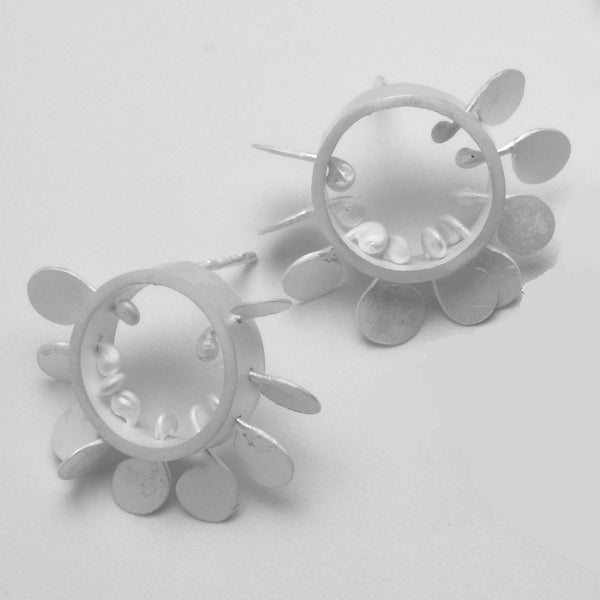 Icon round stud Earrings, satin silver by Fiona DeMarco
