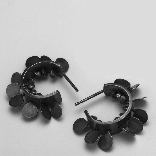 Icon hoop stud Earrings, oxidised silver by Fiona DeMarco