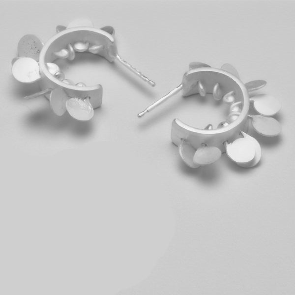 Icon hoop stud Earrings, satin silver by Fiona DeMarco