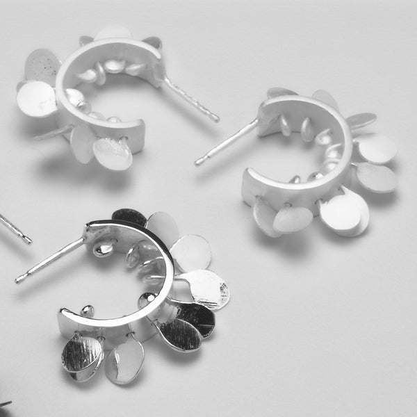Icon hoop stud Earrings, satin and polished silver by Fiona DeMarco