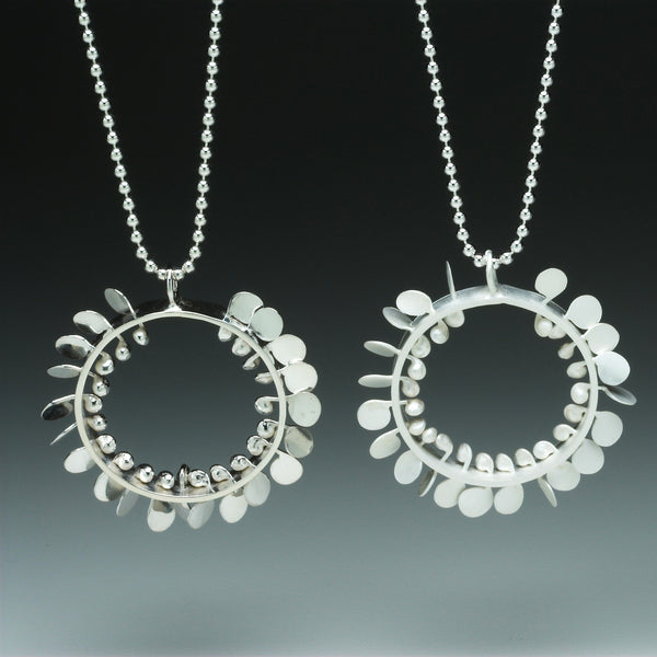 Icon wide Pendants, polished and satin silver by Fiona DeMarco