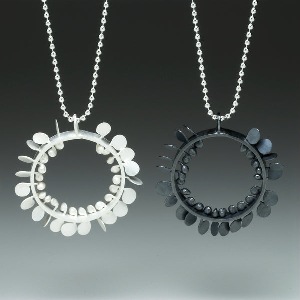 Icon wide Pendants, satin and oxidised silver by Fiona DeMarco