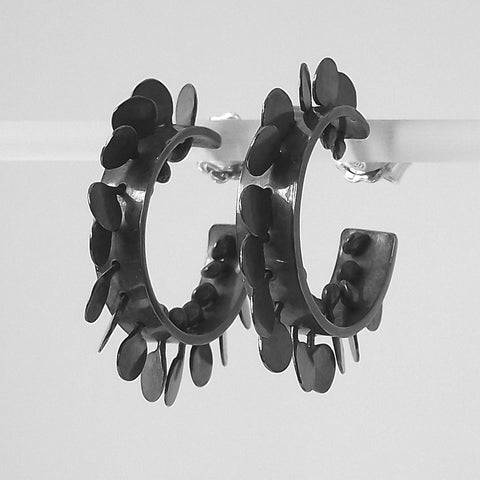 Icon wide hoop stud Earrings, oxidised silver by Fiona DeMarco