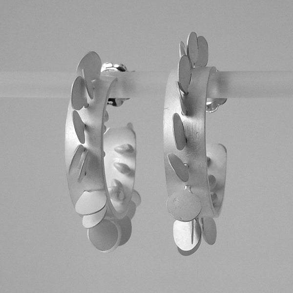 Icon wide hoop stud Earrings, satin silver by Fiona DeMarco