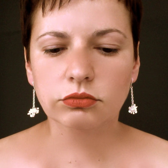 Radiance dangling Earrings, satin silver by Fiona DeMarco