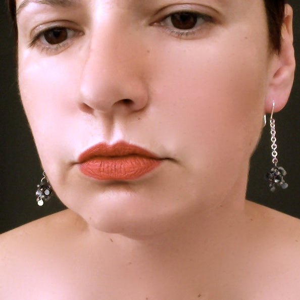 Radiance dangling Earrings, oxidised silver by Fiona DeMarco