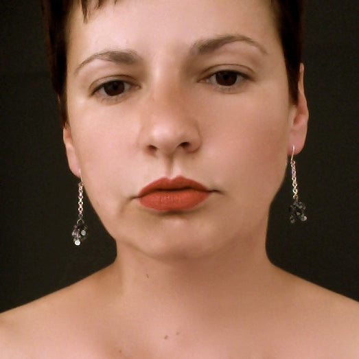 Radiance dangling Earrings, oxidised silver by Fiona DeMarco