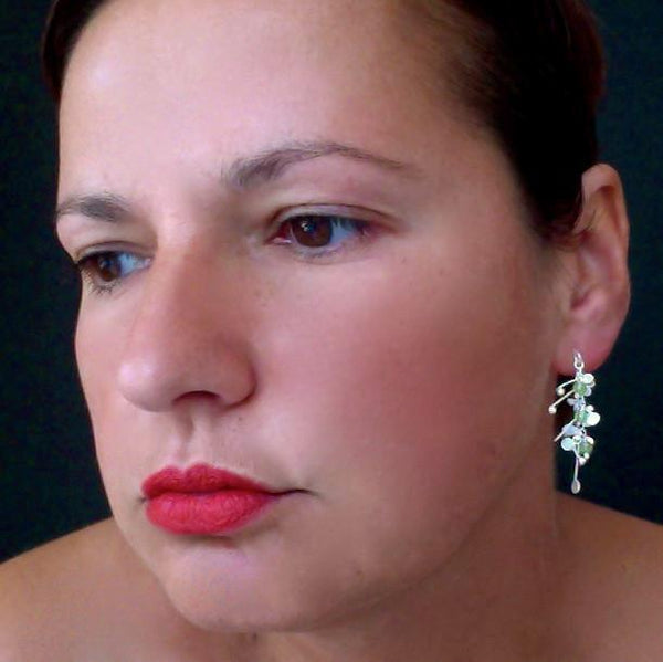 Blossom & Bloom stud Earrings with peridot, satin silver by Fiona DeMarco