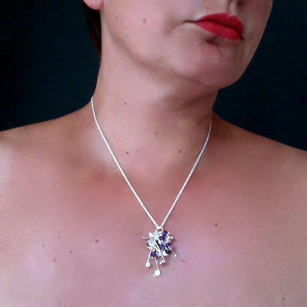 Blossom & Bloom Pendant with amethyst, polished silver by Fiona DeMarco