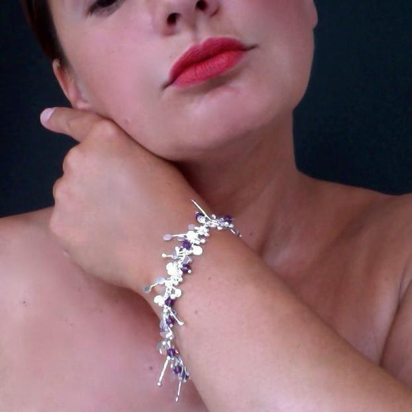 Blossom & Bloom Bracelet with amethyst, polished silver by Fiona DeMarco