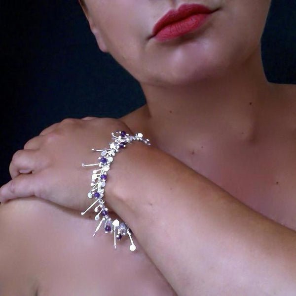 Blossom & Bloom Bracelet with amethyst, polished silver by Fiona DeMarco