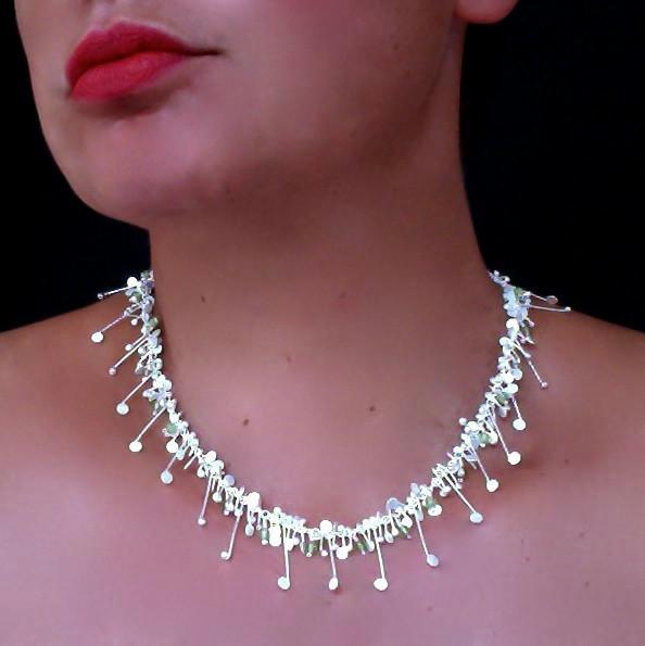 Blossom & Bloom Necklace with peridot, satin silver by Fiona DeMarco