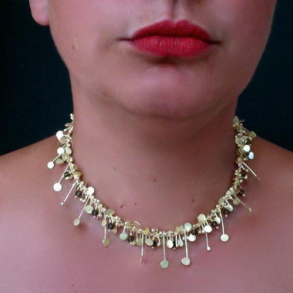 Blossom & Bloom Precious Necklace with smoky quartz, 18ct yellow gold satin by Fiona DeMarco