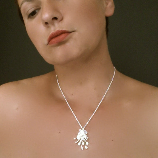 Blossom Pendant Necklace satin Silver Fiona DeMarco British