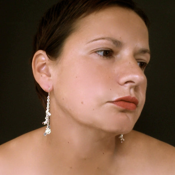 Accent dangling Earrings, polished silver by Fiona DeMarco