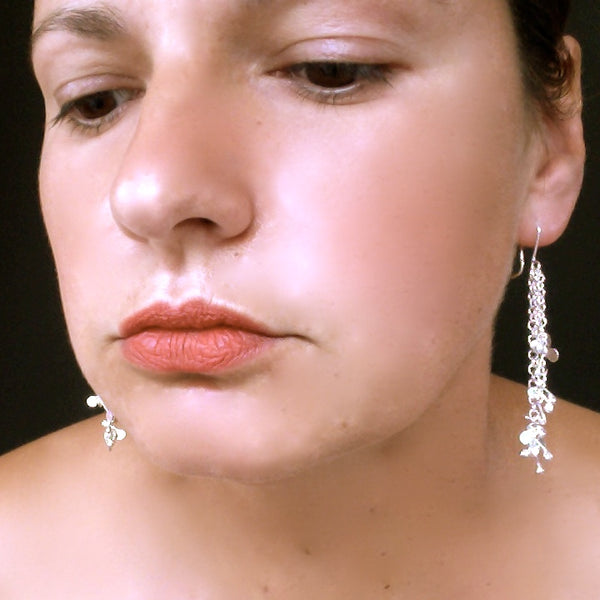 Accent dangling Earrings, polished silver by Fiona DeMarco