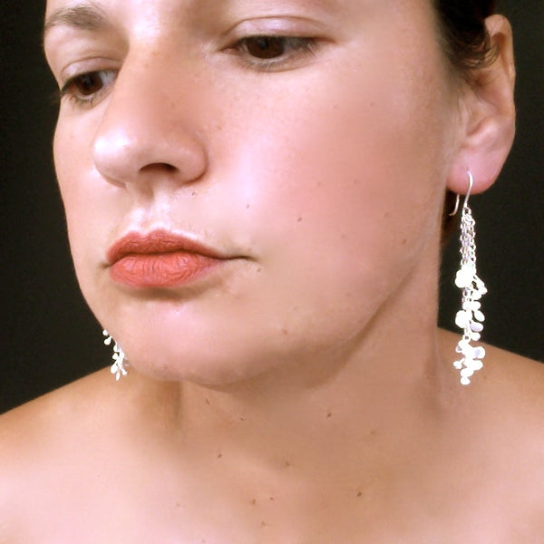 Accent dangling Earrings, satin silver by Fiona DeMarco