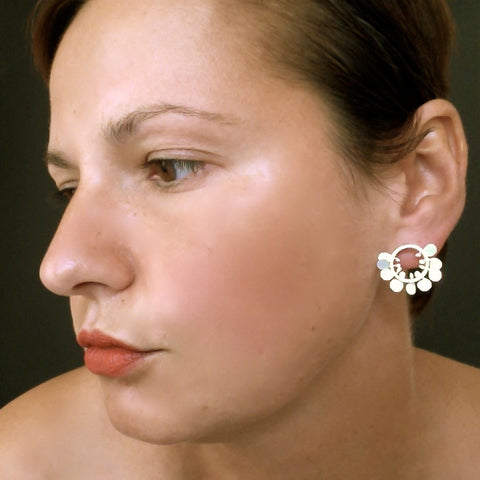 Icon round stud Earrings, satin silver by Fiona DeMarco