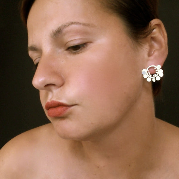 Icon round stud Earrings, satin silver by Fiona DeMarco