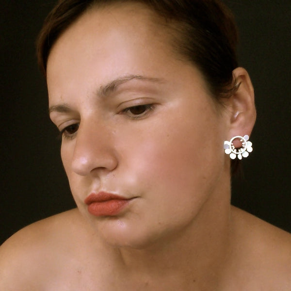 Icon round stud Earrings, satin silver by Fiona DeMarco
